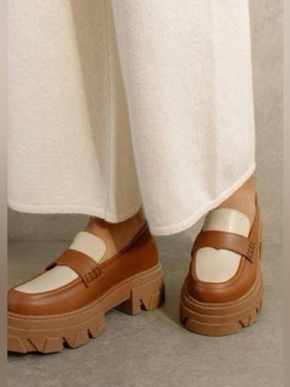 ALOHAS - TRAILBLAZER TWO TONE (Chunky Platform Loafer in Brown and Cream) - Picture 2 of 9